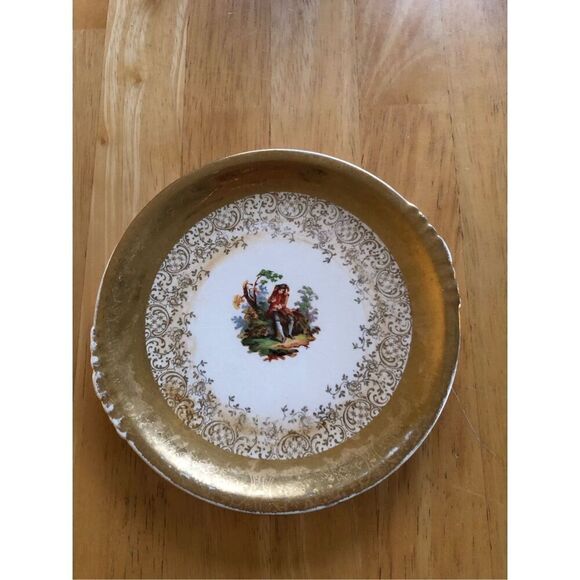 Vintage Paden City Pottery 22kt Gold Warranted Serving Set Of 4 Plate - Picture 5 of 16